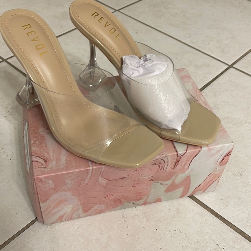 Cute clear heeled clear strap shoes size 8